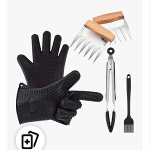 Black BBQ Grilling/Blackstone Set with Silicone Gloves